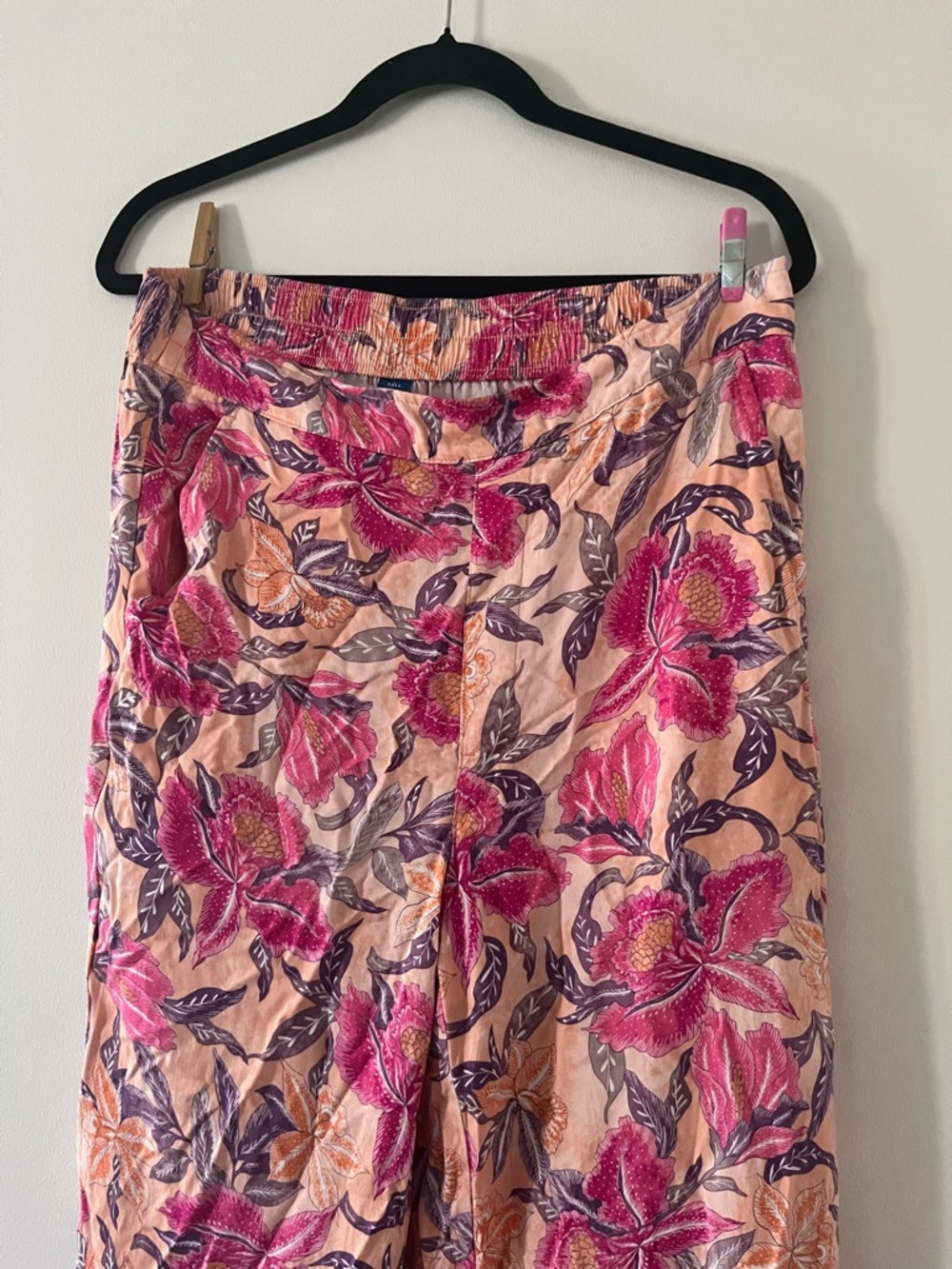 Old Navy Boho Floral Wide Leg Pants Large Pink Orange Vacation Resort Beach - Picture 2 of 8